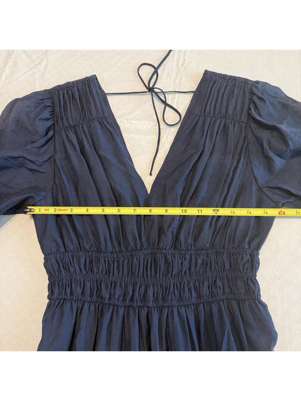 Abercrombie & Fitch Navy V-Neck Puff Sleeve Maxi Dress Size M Petite - Picture 4 of 8